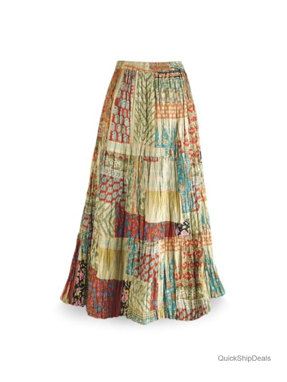 Reversible Boho Maxi Skirt Floral Patchwork 100% Cotton 36" L